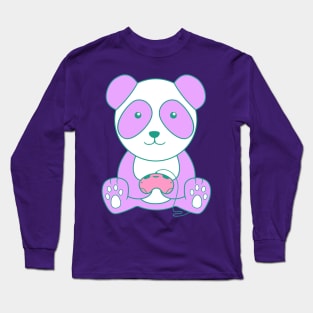 Purple Gaming Panda With Controller Long Sleeve T-Shirt